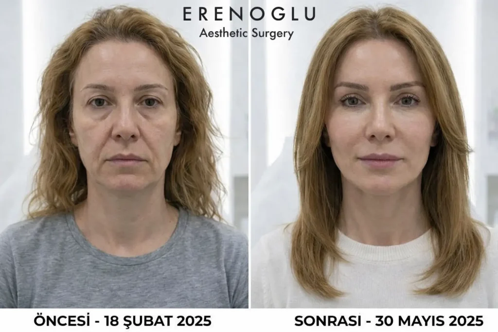 orta yüz germe öncesi sonrası foto